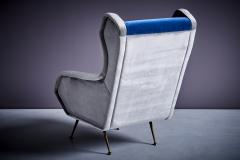 Newly upholstered Lounge Chair in Blue and Grey Italy 1950s - 3512127