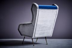 Newly upholstered Lounge Chair in Blue and Grey Italy 1950s - 3512128