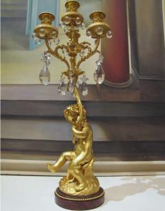 Nice pair of 1860 girandoles in gilded bronze with crystal pendants - 914482