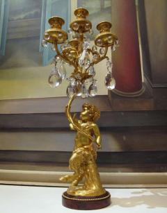 Nice pair of 1860 girandoles in gilded bronze with crystal pendants - 914483