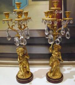 Nice pair of 1860 girandoles in gilded bronze with crystal pendants - 914484