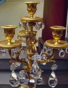 Nice pair of 1860 girandoles in gilded bronze with crystal pendants - 914485