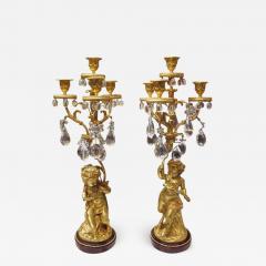 Nice pair of 1860 girandoles in gilded bronze with crystal pendants - 915031