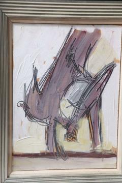 Nicholas Krushenick American Mid Century Framed Oil Painting Title Birds  - 4514739