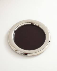Nickel Plated Gold and Brown Enamel Serving Tray Italy c 1970 - 4609378