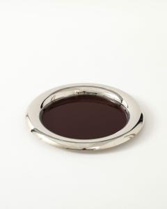 Nickel Plated Gold and Brown Enamel Serving Tray Italy c 1970 - 4609379