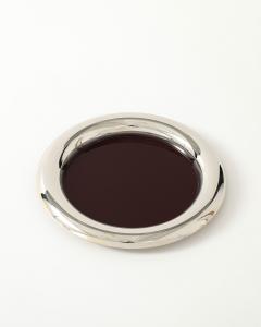 Nickel Plated Gold and Brown Enamel Serving Tray Italy c 1970 - 4609383