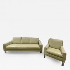 Nicoletti Salotti Mid Century Modern Italian Leather Sofa and Chair by Nicoletti Italy 1970s - 2541491