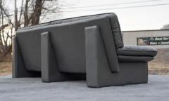 Nicoletti Salotti Nicoletti Salotti Italian Slate Leather Large Post Modern Three Seater Sofa - 3947435