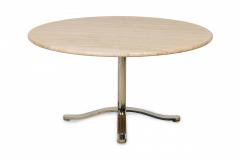 Nicos Zographos Mid Century American Circular Travertine and Steel Dining Table - 4631944