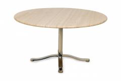Nicos Zographos Mid Century American Circular Travertine and Steel Dining Table - 4631946