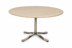Nicos Zographos Mid Century American Circular Travertine and Steel Dining Table - 4631947