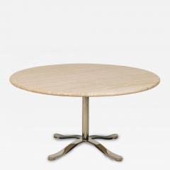 Nicos Zographos Mid Century American Circular Travertine and Steel Dining Table - 4649687