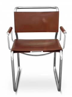 Nicos Zographos Set of 4 Nicos Zographos Rare Stainless Steel Leather Armchairs Dining Chairs - 3126552