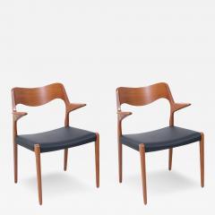 Niels Otto M ller Niels M ller Model 71 Leather Teak Arm Chairs for J L M llers - 3052563