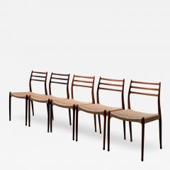 Niels Otto M ller Set of 5 Niels Otto M ller Dining Room Chairs in Wood and Danish Cord 1960s - 3798485