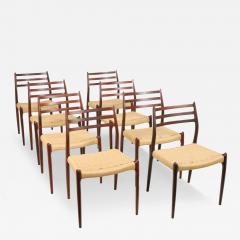 Niels Otto Moller Set of Eight Scandinavian Modern Rosewood Dining Chairs by Niels Otto Moller - 3361044