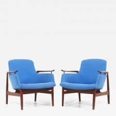 Niels Vodder Finn Juhl for Niels Vodder NV 53 Blue Chairs Pair - 3560546