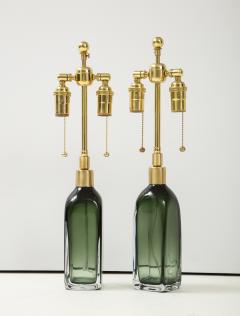 Nils Landberg Pair of Bottle Green Orrefors lamps  - 2091291