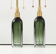 Nils Landberg Pair of Bottle Green Orrefors lamps  - 2091292