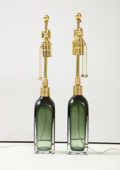 Nils Landberg Pair of Bottle Green Orrefors lamps  - 2091294