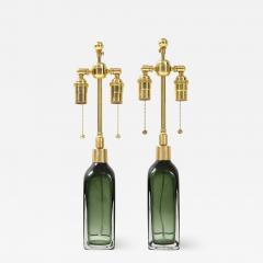 Nils Landberg Pair of Bottle Green Orrefors lamps  - 2094076