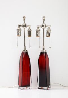 Nils Landberg Pair of Ruby Red Crystal Lamps by Nils Landberg for Orrefors  - 2806375