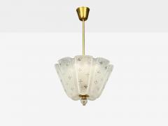Nils Landberg Rare Chandelier Etched Glass Brass Sweden 1940s - 4800564