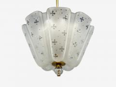 Nils Landberg Rare Chandelier Etched Glass Brass Sweden 1940s - 4800565