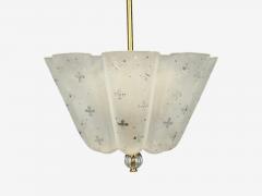 Nils Landberg Rare Chandelier Etched Glass Brass Sweden 1940s - 4800566