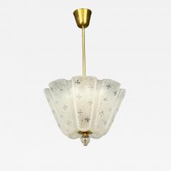 Nils Landberg Rare Chandelier Etched Glass Brass Sweden 1940s - 4800684