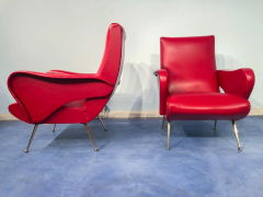 Nino Zoncada Pair of Italian Midcentury Modern Red Vinyl Armchairs Nino Zoncada Style 1950s - 2599939