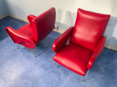 Nino Zoncada Pair of Italian Midcentury Modern Red Vinyl Armchairs Nino Zoncada Style 1950s - 2599942