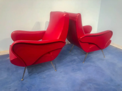 Nino Zoncada Pair of Italian Midcentury Modern Red Vinyl Armchairs Nino Zoncada Style 1950s - 2599943