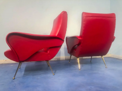 Nino Zoncada Pair of Italian Midcentury Modern Red Vinyl Armchairs Nino Zoncada Style 1950s - 2599944