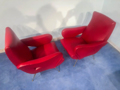 Nino Zoncada Pair of Italian Midcentury Modern Red Vinyl Armchairs Nino Zoncada Style 1950s - 2599945