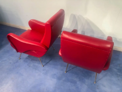 Nino Zoncada Pair of Italian Midcentury Modern Red Vinyl Armchairs Nino Zoncada Style 1950s - 2599946