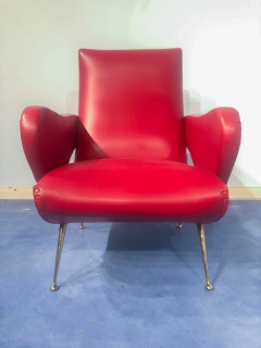 Nino Zoncada Pair of Italian Midcentury Modern Red Vinyl Armchairs Nino Zoncada Style 1950s - 2599947