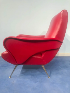 Nino Zoncada Pair of Italian Midcentury Modern Red Vinyl Armchairs Nino Zoncada Style 1950s - 2599948