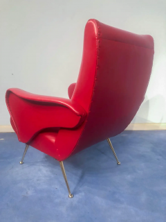 Nino Zoncada Pair of Italian Midcentury Modern Red Vinyl Armchairs Nino Zoncada Style 1950s - 2599949