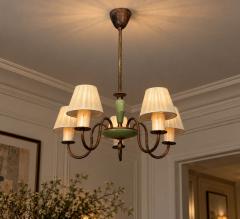 Nordiska Kompaniet Chandelier Green Lacquered Wood Brass Sweden 1950s - 4802469