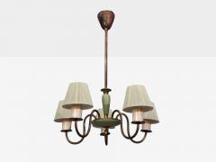 Nordiska Kompaniet Chandelier Green Lacquered Wood Brass Sweden 1950s - 4802477