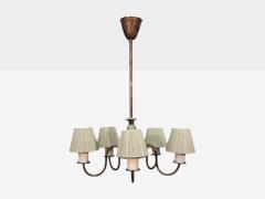 Nordiska Kompaniet Chandelier Green Lacquered Wood Brass Sweden 1950s - 4802489