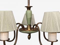 Nordiska Kompaniet Chandelier Green Lacquered Wood Brass Sweden 1950s - 4802491
