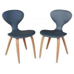 Norman Cherner Pair of Vintage Norman Cherner Plycraft Wood Leather Chairs - 2683544