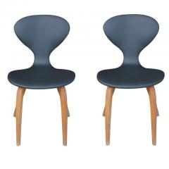 Norman Cherner Pair of Vintage Norman Cherner Plycraft Wood Leather Chairs - 2683545