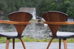 Norman Cherner Professionally Restored Norman Cherner Plycraft Pretzel Walnut Black Armchairs - 4232463