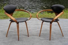 Norman Cherner Professionally Restored Norman Cherner Plycraft Pretzel Walnut Black Armchairs - 4232487