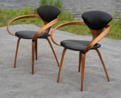 Norman Cherner Professionally Restored Norman Cherner Plycraft Pretzel Walnut Black Armchairs - 4232496
