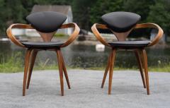 Norman Cherner Professionally Restored Norman Cherner Plycraft Pretzel Walnut Black Armchairs - 4232497